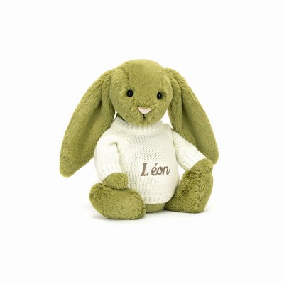 Jellycat Bashful Moss Bunny with Cream Jumper New Zealand | VXFPK1865